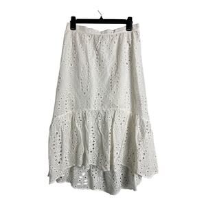 Banana Republic Skirt Women's Small White Eyelet Cotton Midi High-Low Hem Small